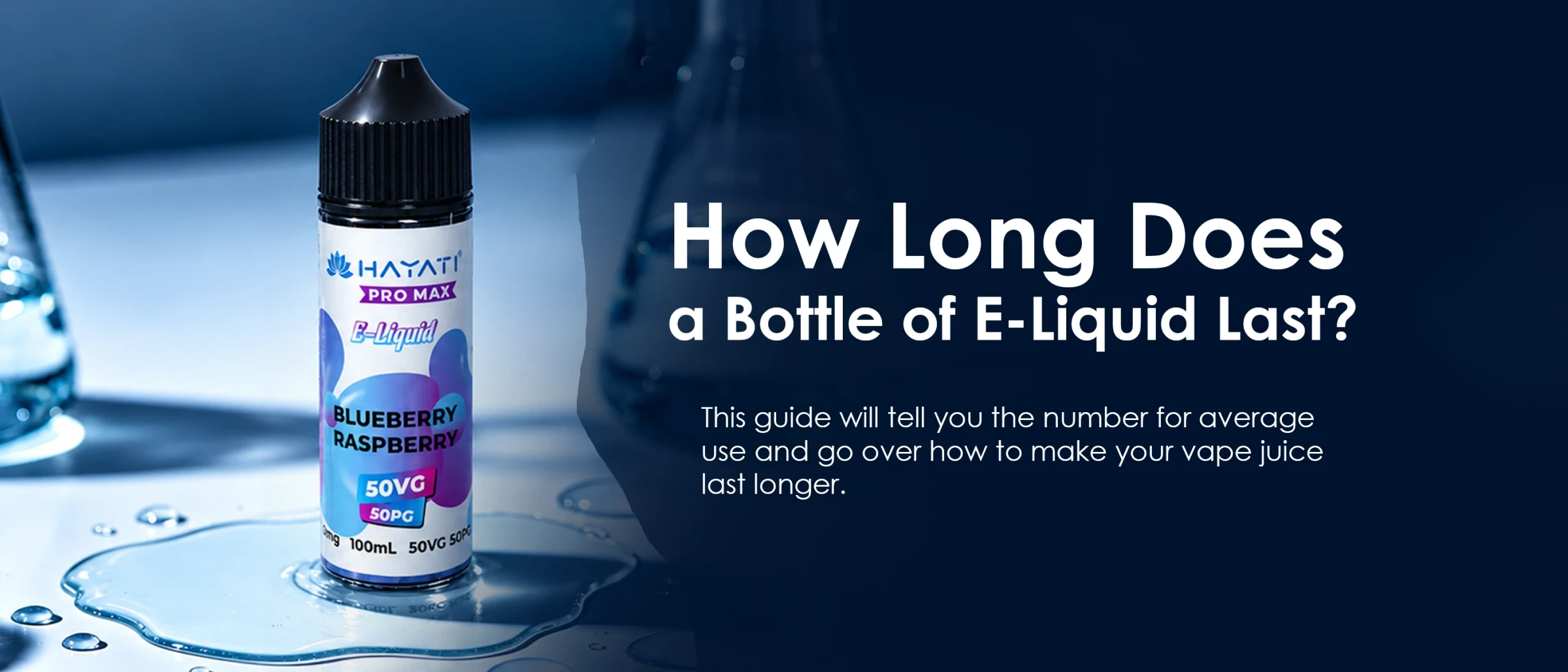 Hayati Pro Max 100ml e-liquid bottle beside the heading “How Long Does a Bottle of E-Liquid Last?”