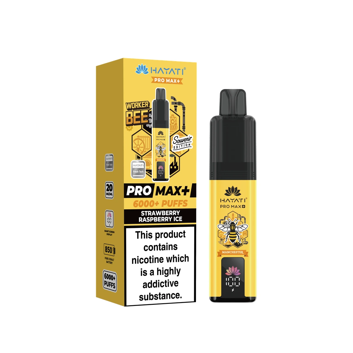 Hayati® Pro Max+ Souvenir Edition (Manchester) Strawberry Raspberry Ice wholesale vape product