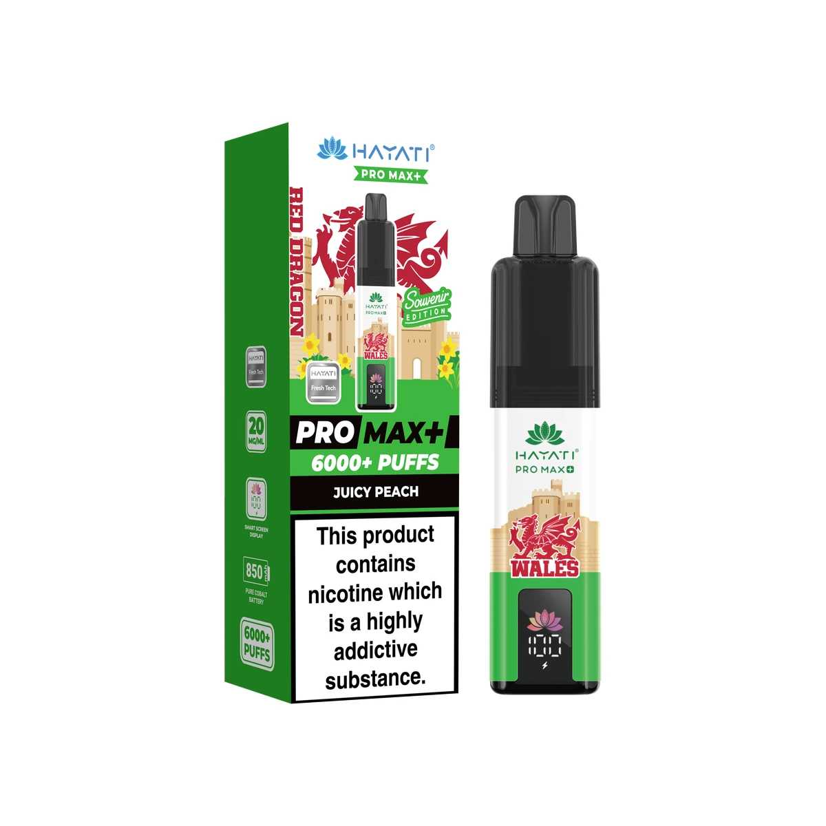 Hayati® Pro Max+ Souvenir Edition (Wales) Juicy Peach wholesale vape product
