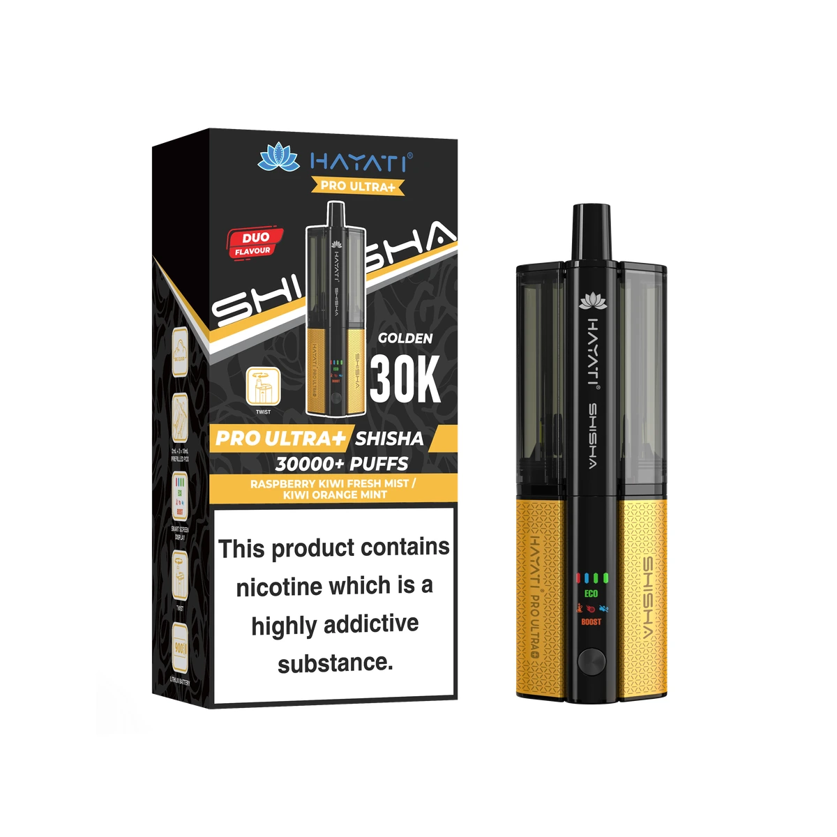 Hayati® Pro Ultra+ Shisha KIT Raspberry Kiwi Fresh Mist+Kiwi Orange Mint wholesale vape product