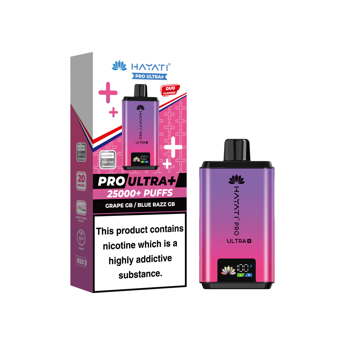 Hayati® Pro Ultra Plus Kit Grape GB/Blue Razz GB 20mg wholesale vape product