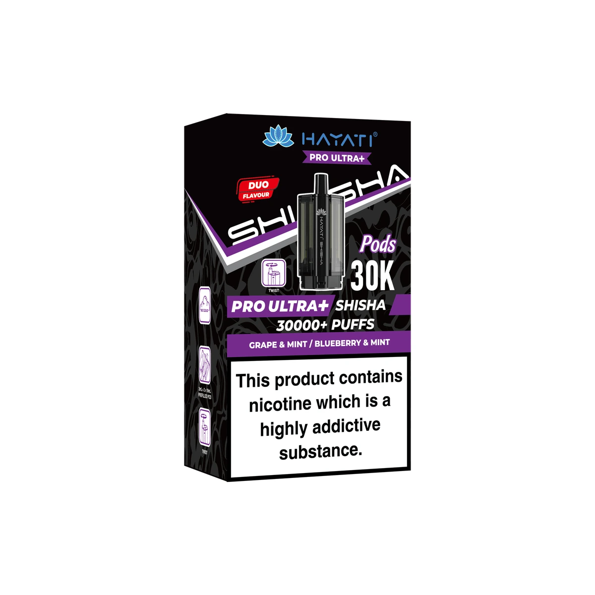 Hayati® Pro Ultra+ Shisha POD Grape & Mint+ Blueberry & Mint wholesale vape product