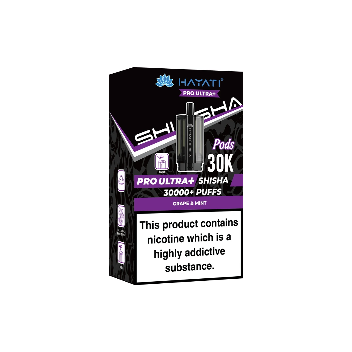 Hayati® Pro Ultra+ Shisha POD Grape & Mint+Grape & Mint wholesale vape product