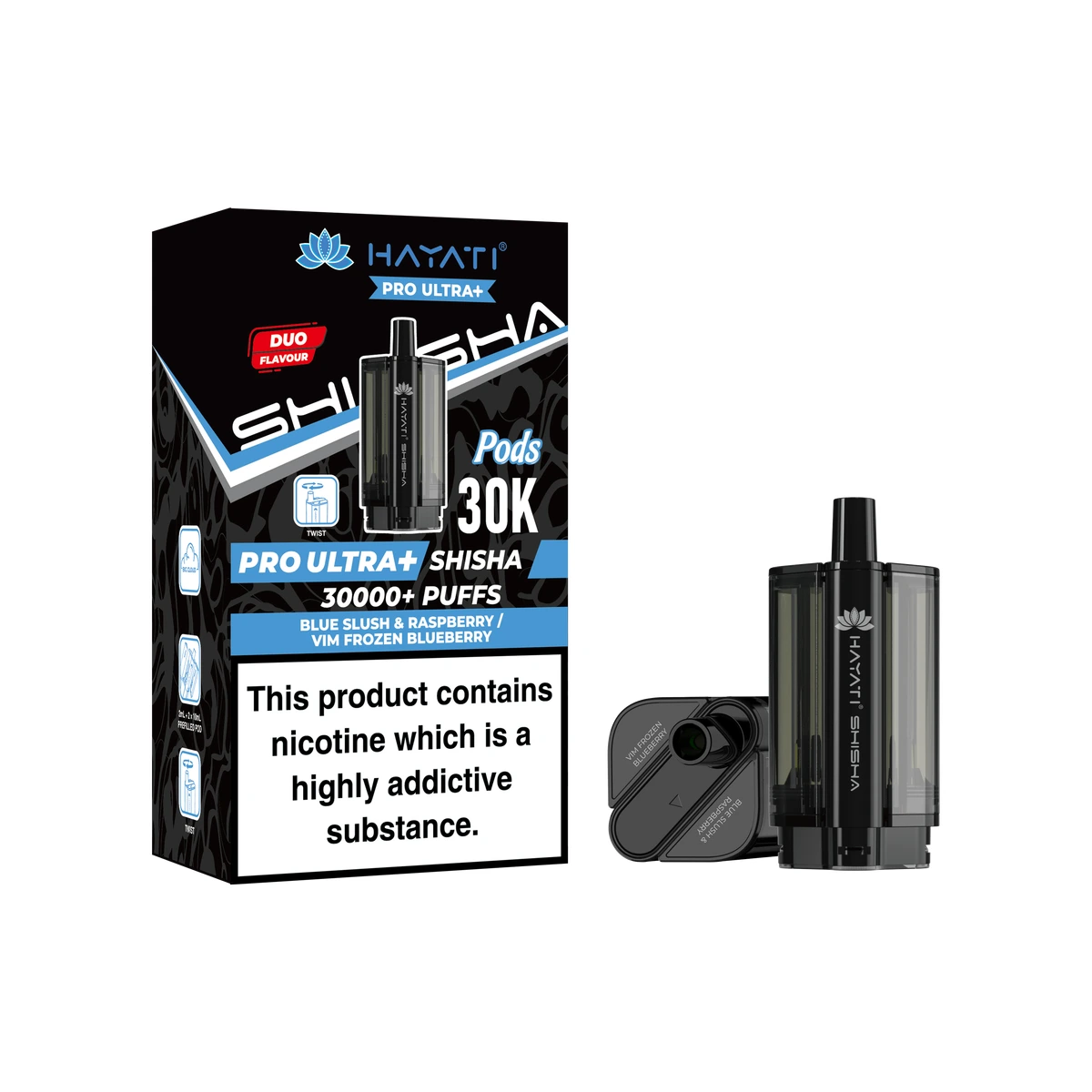 Hayati® Pro Ultra+ Shisha POD Blue Slush & Raspberry+Vim Frozen Blueberry image 1