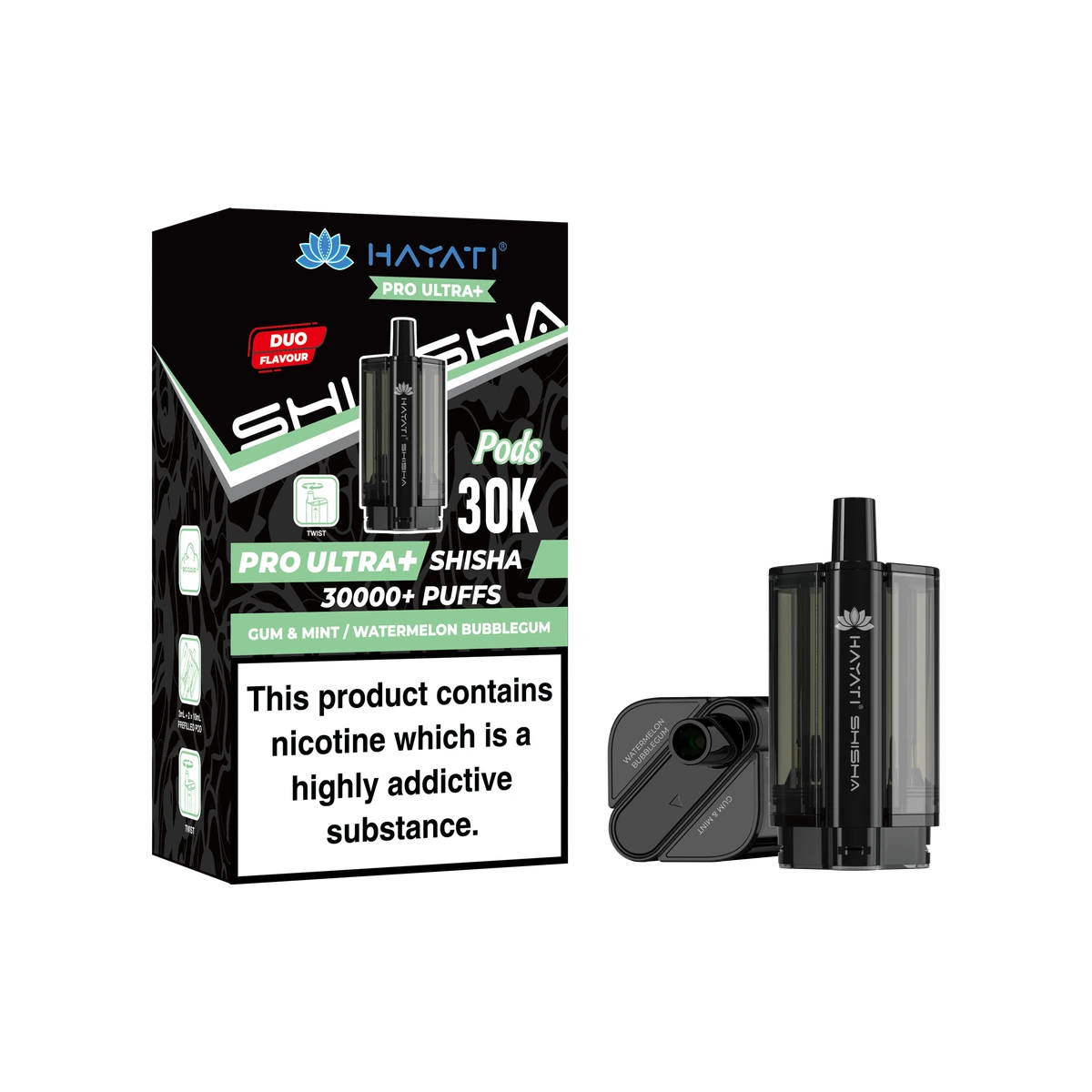 Hayati® Pro Ultra+ Shisha POD Gum & Mint+Watermelon Bubblegum image 1