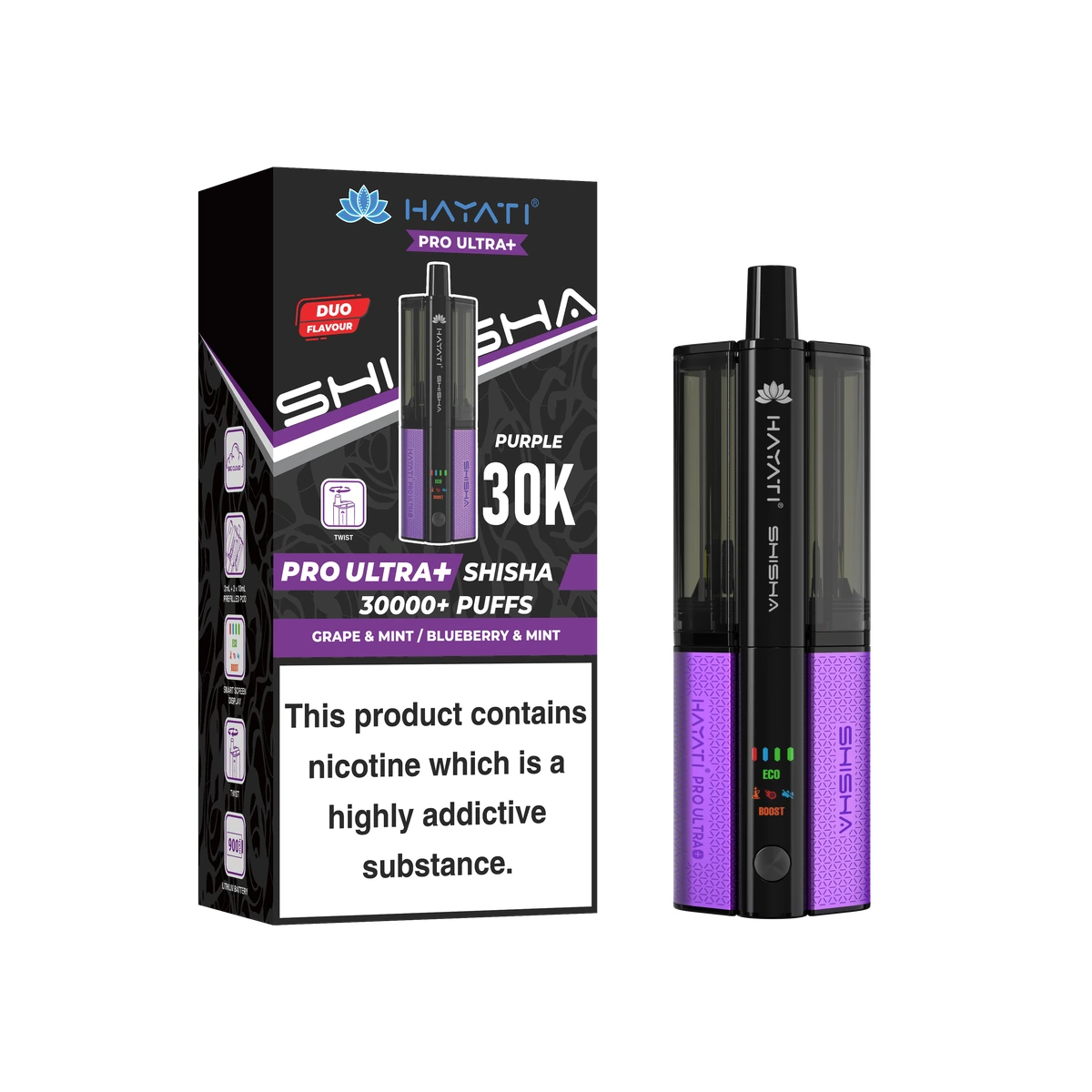 Hayati® Pro Ultra+ Shisha KIT Grape & Mint+ Blueberry & Mint wholesale vape product